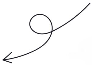 thin scrawling arrow pointed downward